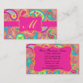 Coral Fuchsia Pink Modern Paisley Monogram Visitekaartje (Voorkant / Achterkant)