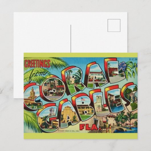 Coral Gables Florida Groet Briefkaart (Voorkant / Achterkant)
