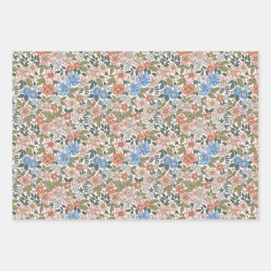 Coral Garden Flower Pattern Inpakpapier Vel (Voorkant 3)
