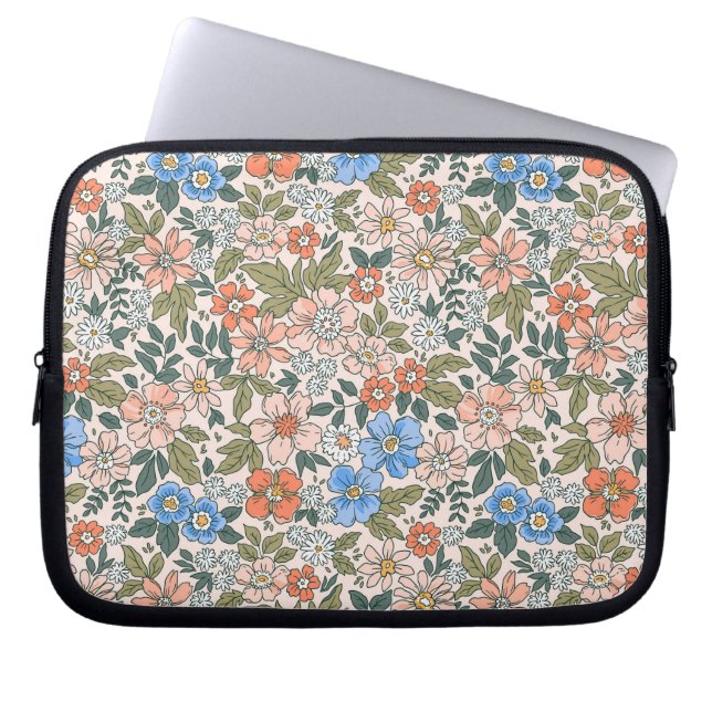 Coral Garden Flower Pattern Laptop Sleeve (Voorkant)
