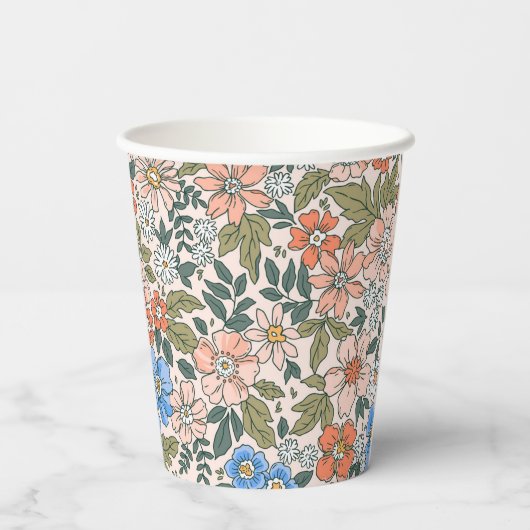 Coral Garden Flower Pattern Papieren Bekers (Achterkant)