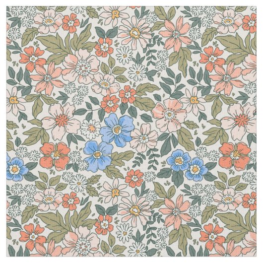 Coral Garden Flower Pattern Stof (Close Up)