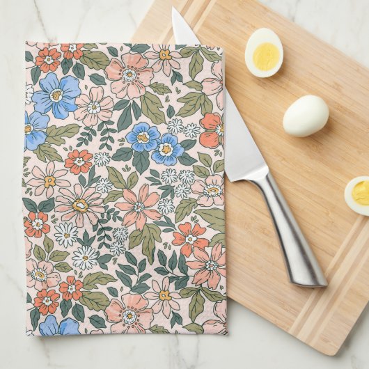 Coral Garden Flower Pattern Theedoek (Quarter Fold)