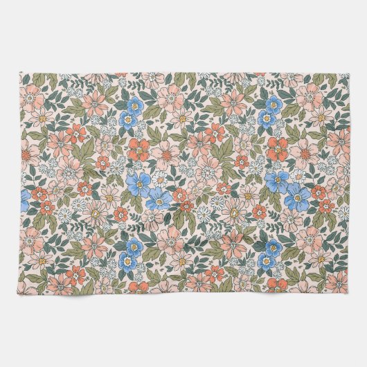 Coral Garden Flower Pattern Theedoek (Horizontaal)