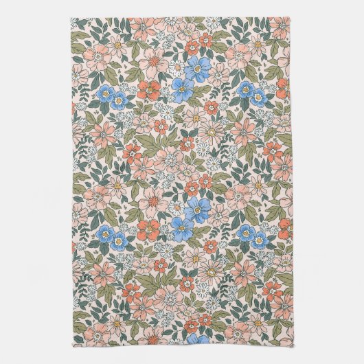 Coral Garden Flower Pattern Theedoek (Verticaal)