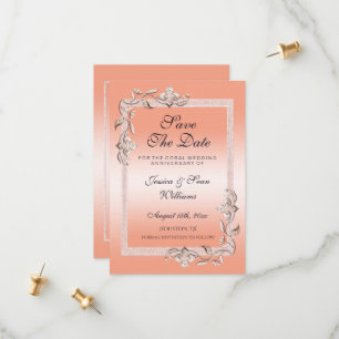 Coral Gem en Glitter 35th Wedding Jubileum Sav Save The Date