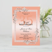 Coral Gem & Glitter 35e huwelijksjubileum uitnodig Kaart (Staand voorkant)