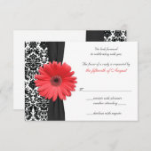 Coral Gerber Daisy Damask Wedding Reply Kaart REV (Voorkant / Achterkant)