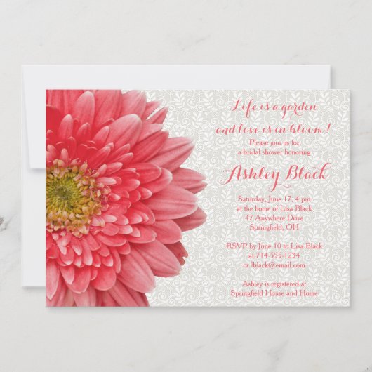 Coral Gerber Daisy Lace Bridal Shower Kaart (Voorkant)