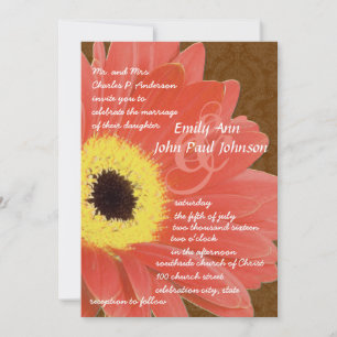 Coral Gerber Daisy Wedding Uitnodiging