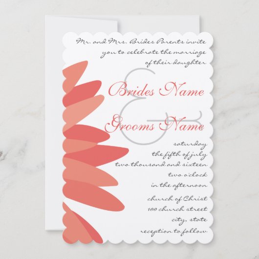 Coral Gerber Daisy Wedding Uitnodiging (Voorkant)
