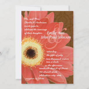 Coral Gerber Daisy Wedding Uitnodiging