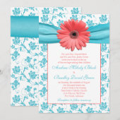 Coral Gerbera Daisy Aqua Floral Weddenschap Kaart (Voorkant / Achterkant)