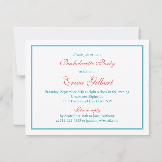 Coral Gerbera Daisy Aqua Ribbon Bachelorette Party Kaart (Achterkant)