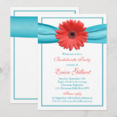 Coral Gerbera Daisy Aqua Ribbon Bachelorette Party Kaart (Voorkant / Achterkant)