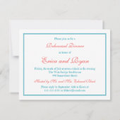 Coral Gerbera Daisy Aqua Ribbon repesal Dinner Kaart (Achterkant)