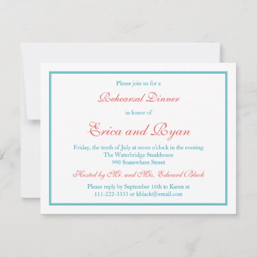 Coral Gerbera Daisy Aqua Ribbon repesal Dinner Kaart (Achterkant)