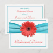 Coral Gerbera Daisy Aqua Ribbon repesal Dinner Kaart (Voorkant / Achterkant)