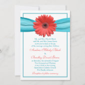 Coral Gerbera Daisy Aqua Ribbon Weddenschap Kaart (Voorkant)