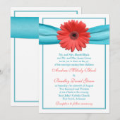 Coral Gerbera Daisy Aqua Ribbon Weddenschap Kaart (Voorkant / Achterkant)