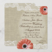  Coral Gerbera Daisy en Lace Wedding Kaart (Voorkant / Achterkant)