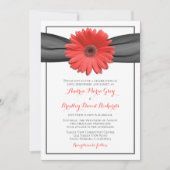 Coral Gerbera Daisy Gray Ribbon Invitation Kaart (Voorkant)