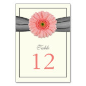 Coral Gerbera Daisy Grey Ribbon Wedding Kaart (Achterkant)