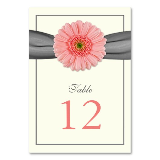 Coral Gerbera Daisy Grey Ribbon Wedding Kaart (Voorkant)