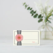 Coral Gerbera Daisy Grey Ribbon Wedding Place Card Plaatskaartje (Staand voorkant)