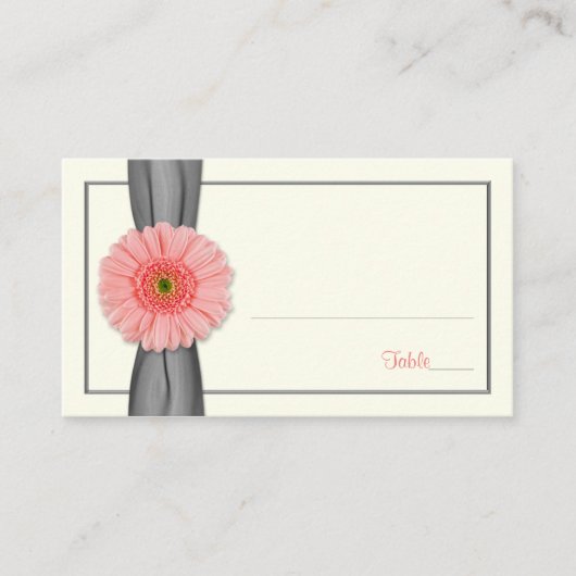 Coral Gerbera Daisy Grey Ribbon Wedding Place Card Plaatskaartje (Voorkant)