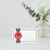 Coral Gerbera Daisy Grey Ribbon Wedding Place Card Plaatskaartje (Staand voorkant)