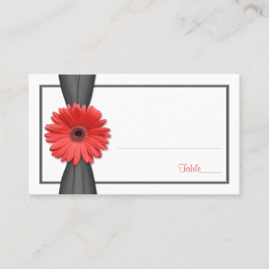 Coral Gerbera Daisy Grey Ribbon Wedding Place Card Plaatskaartje (Voorkant)
