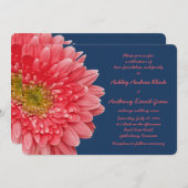 Coral Gerbera Daisy Navy Blue Wedding Invitation Kaart (Voorkant / Achterkant)