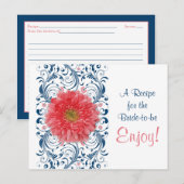 Coral Gerbera Daisy Navy Recept Kaart Vrijgezellen (Voorkant / Achterkant)