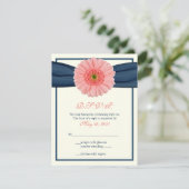 Coral Gerbera Daisy Navy Ribbon Response Kaart (Staand voorkant)