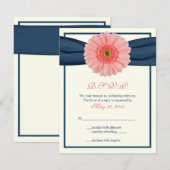Coral Gerbera Daisy Navy Ribbon Response Kaart (Voorkant / Achterkant)
