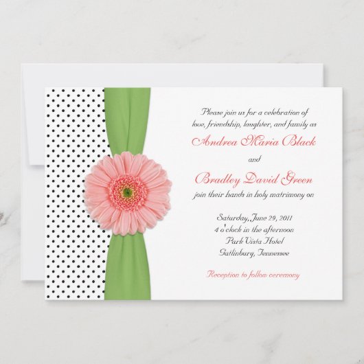 Coral Gerbera Daisy Polka Dot Weddenschap Kaart (Voorkant)