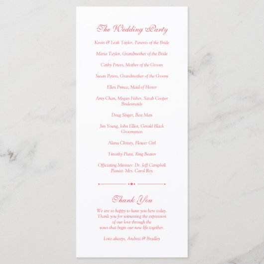 Coral Gerbera Daisy White Wedding Program Programmakaart (Achterkant)
