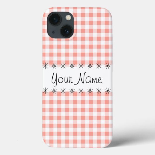 Coral Gingham Check 'Name' iPad case (Achterkant)