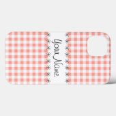 Coral Gingham Check 'Name' iPad case (Achterkant (horizontaal))
