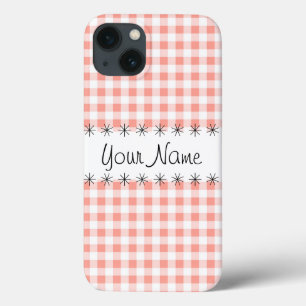 Coral Gingham Check 'Name' iPad Mini hoesje