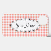 Coral Gingham Check oval ster 'Name' iPad case (Achterkant (horizontaal))