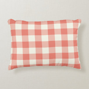 Coral Gingham Pattern Accent Pillow Decoratief Kussen