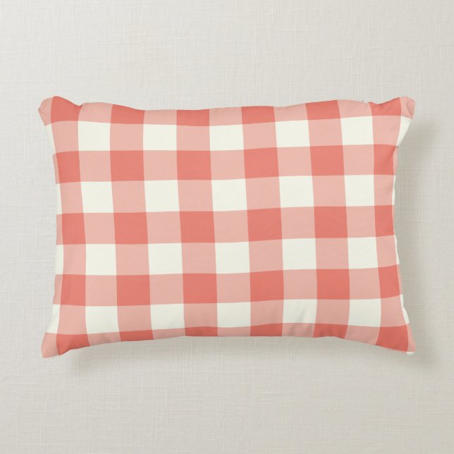Coral Gingham Pattern Accent Pillow Decoratief Kussen (Voorkant)