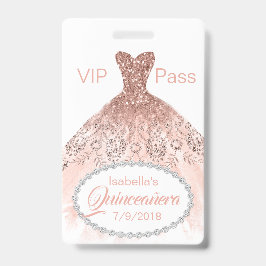 Coral Glitter Jurk Quinceañera VIP Party Badge