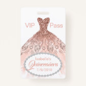 Coral Glitter Jurk Quinceañera VIP Party Badge (Achterkant)