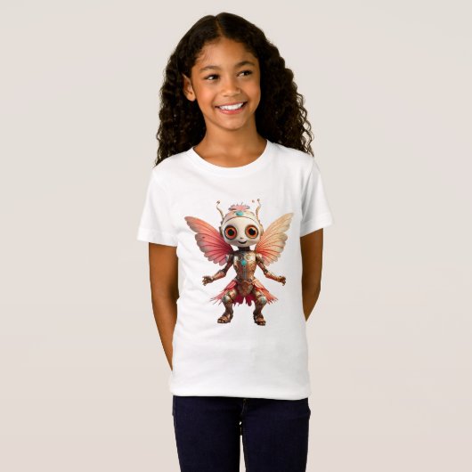 Coral Gold Cute Dancing Robot Pixie T-shirt (Voorkant volledig)