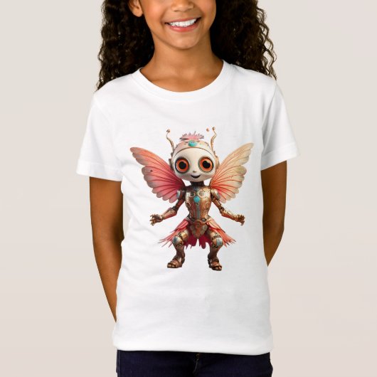 Coral Gold Cute Dancing Robot Pixie T-shirt (Voorkant)