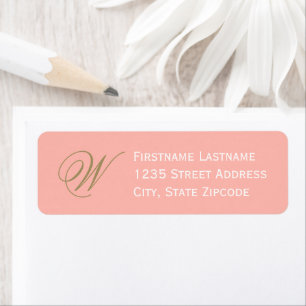 Coral Gold Elegant Script Monogram Return Address Etiket
