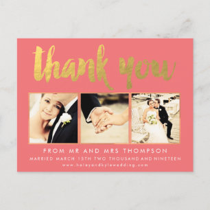 Coral Gold Foil Hartelijk dank voor de Typografie  Briefkaart